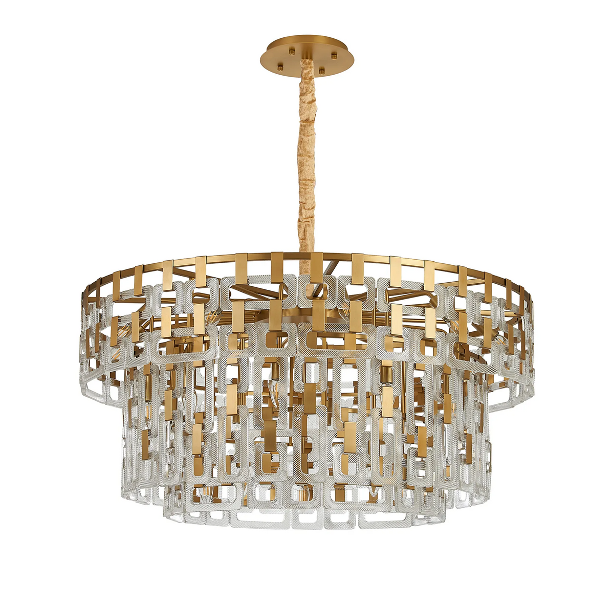 Heptonstall 1000mm Three Tier Round Pendant in Matt Gold with Clear Glass