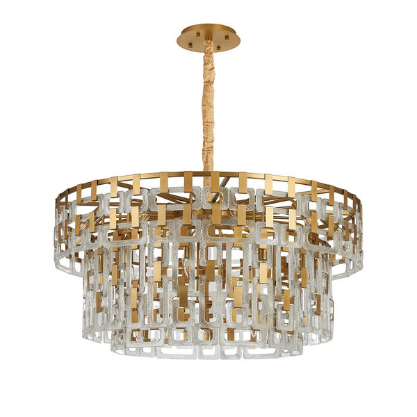 Heptonstall 1000mm Three Tier Round Pendant in Matt Gold with Clear Glass
