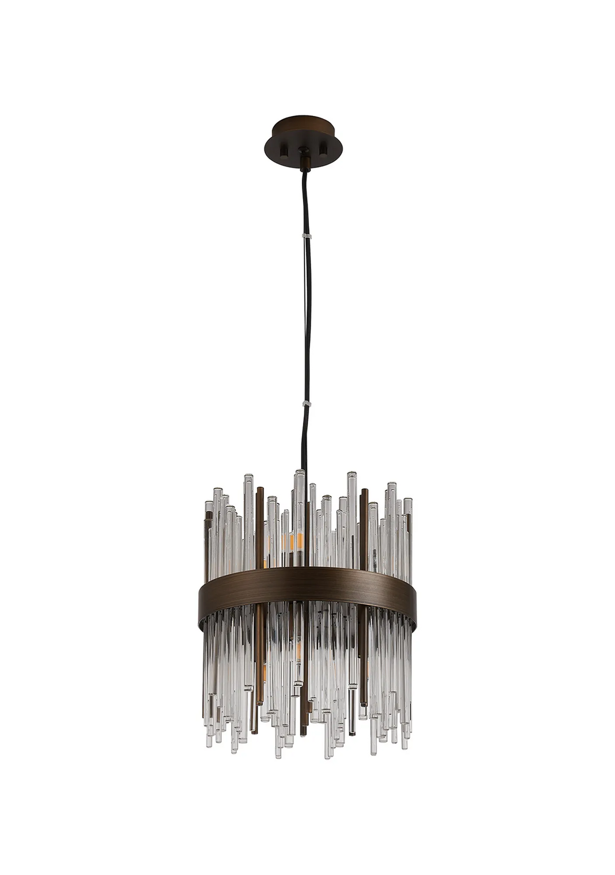 Bronze chandelier with clear and bronze glass rods