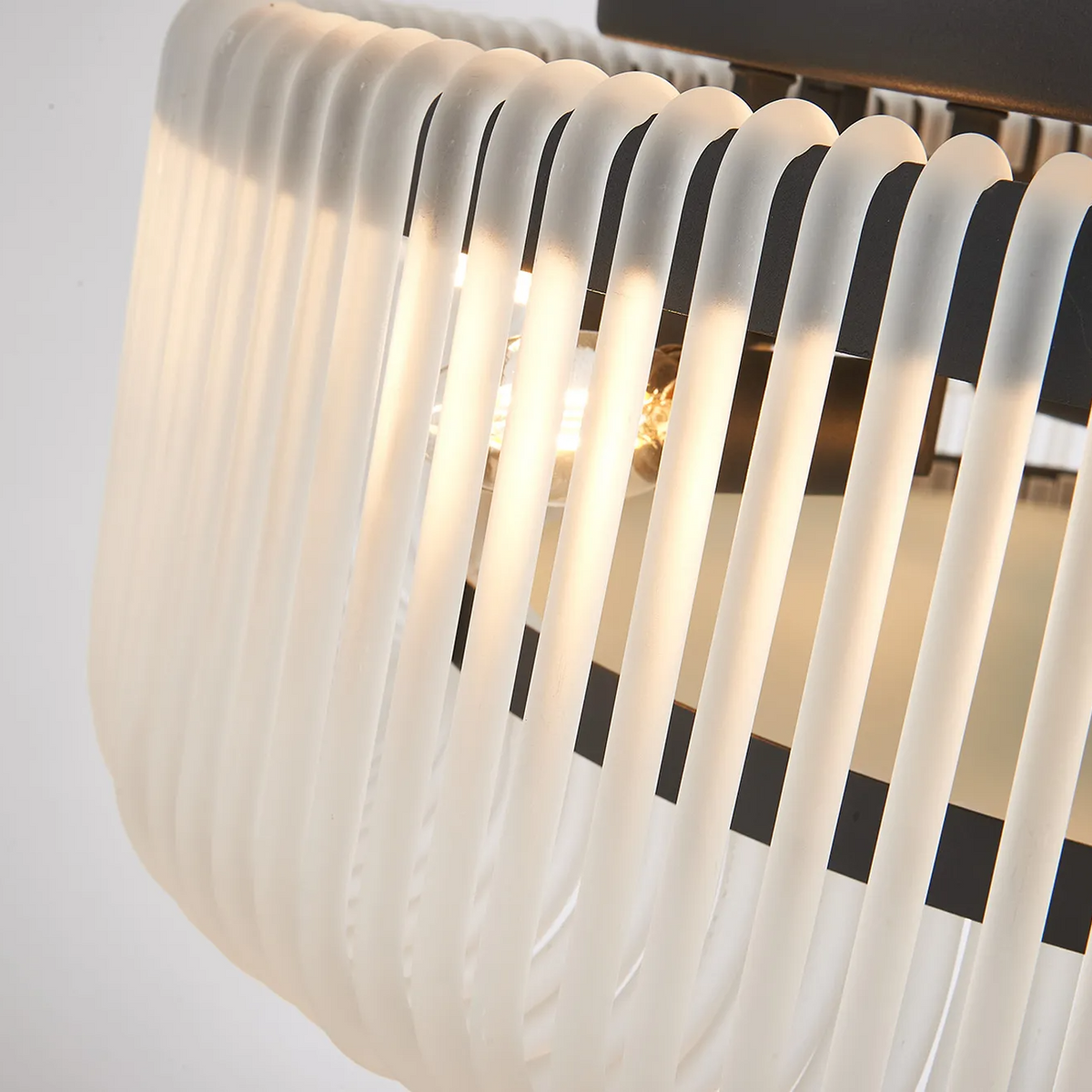 Jevington 600mm Flush Ceiling Light in Black with Frosted Glass