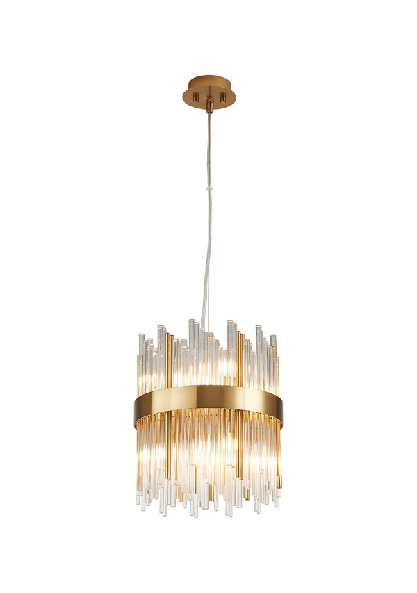 Gold and glass rod chandelier