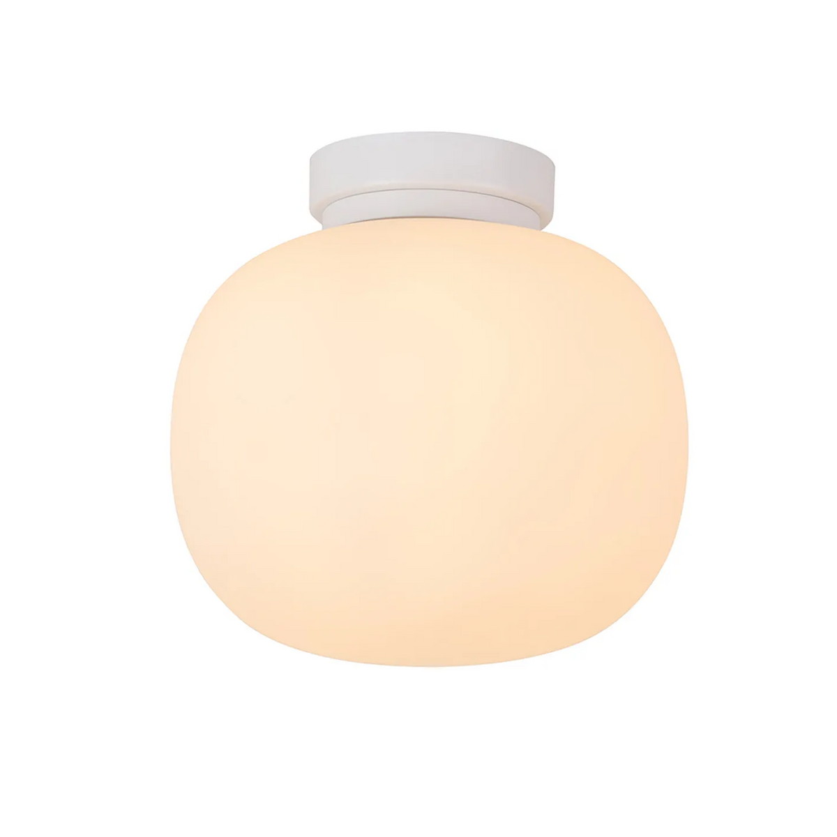 Milton Small Oval Ball Flush Ceiling Light in Satin White & Frosted White Shade by Lumiere