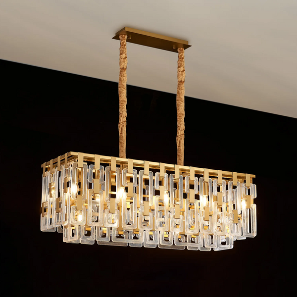Heptonstall 1000mm Two Tier Linear Pendant in Matt Gold with Clear Glass