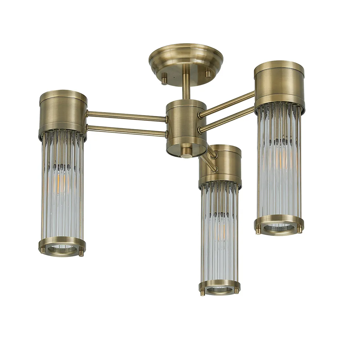 Tansley E14 IP44 Three Light Semi Flush Ceiling Light in Antique Brass ...