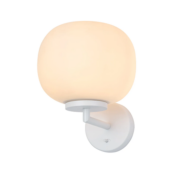 Milton Small Oval Ball Switched Wall Light in Satin White & Frosted White Shade