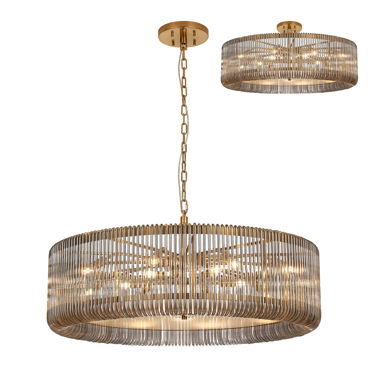 Jevington 1000mm Pendant or Semi Flush in Brass with Smoked Glass