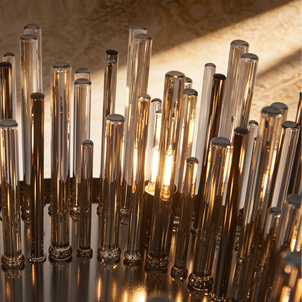 Eckington Floor Lamp in Black Chrome with Smoked Glass Rods