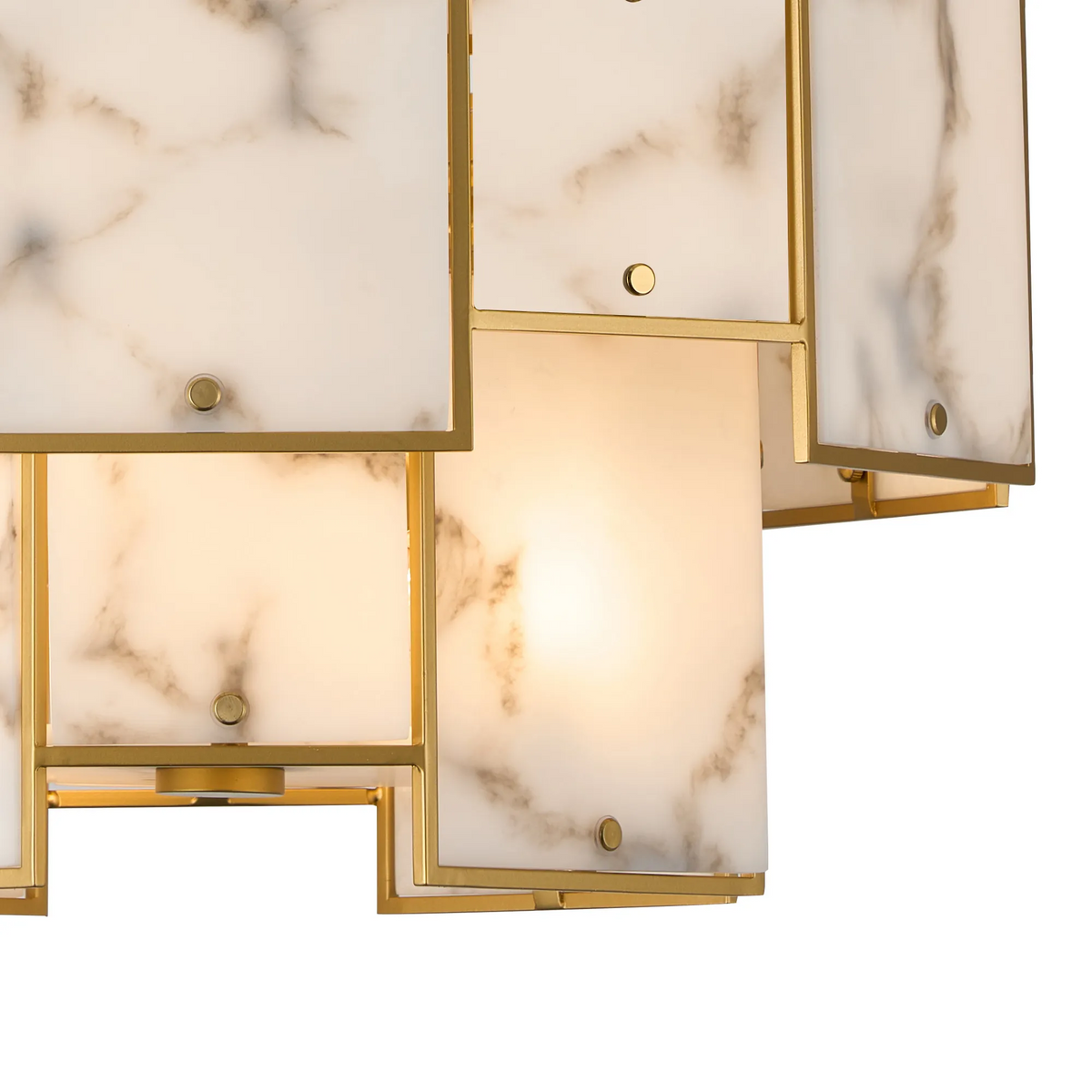 Close up of a gold and white marble chandelier