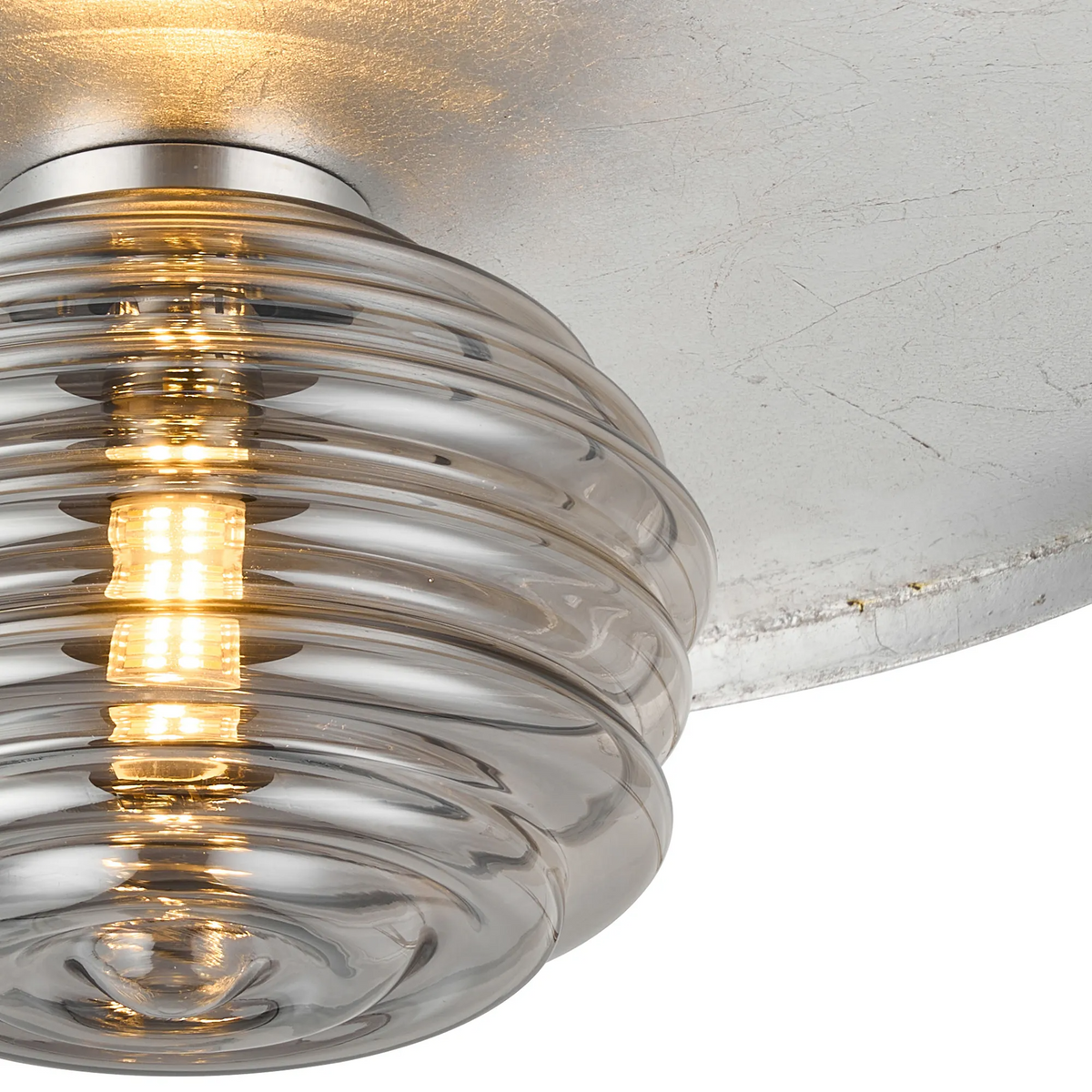 Reston Wall or Ceiling Light in Anthracite and Silver Leaf with Smoked Rippled Glass Shade