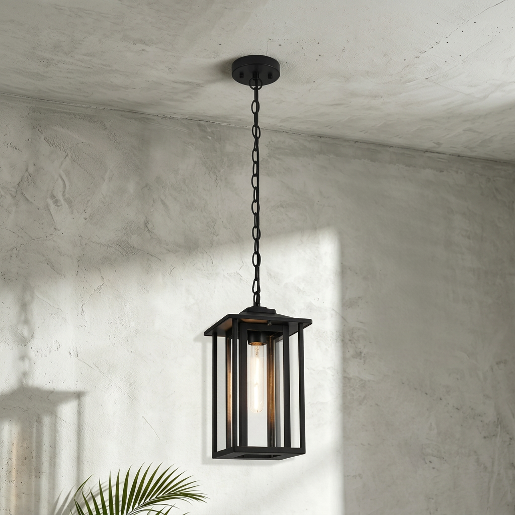 Dersingham IP54 Exterior Pendant in Satin Black with Clear Glass