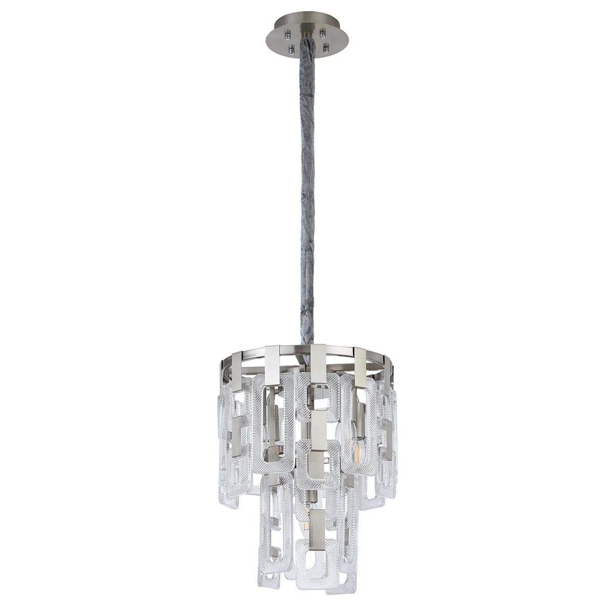 Heptonstall 300mm Two Tier Round Pendant in Satin Nickel with Clear Glass