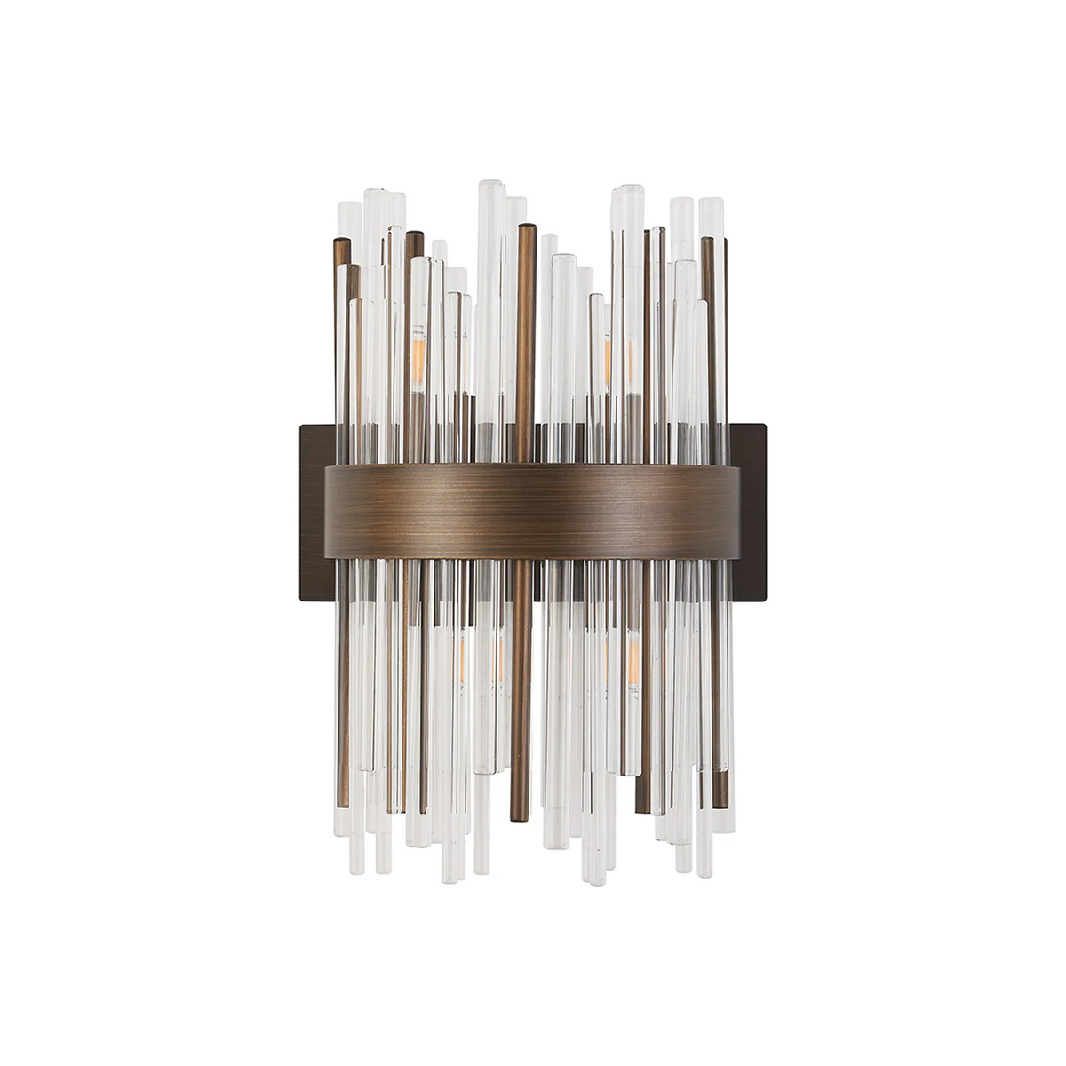 Bronze and clear glass wall sconce with vertical rods