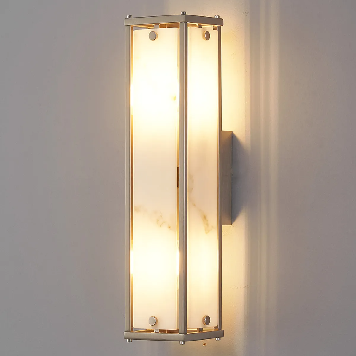 Scarva IP44 400mm Rectangular Wall Light in Satin Nickel with Grey Faux Alabaster