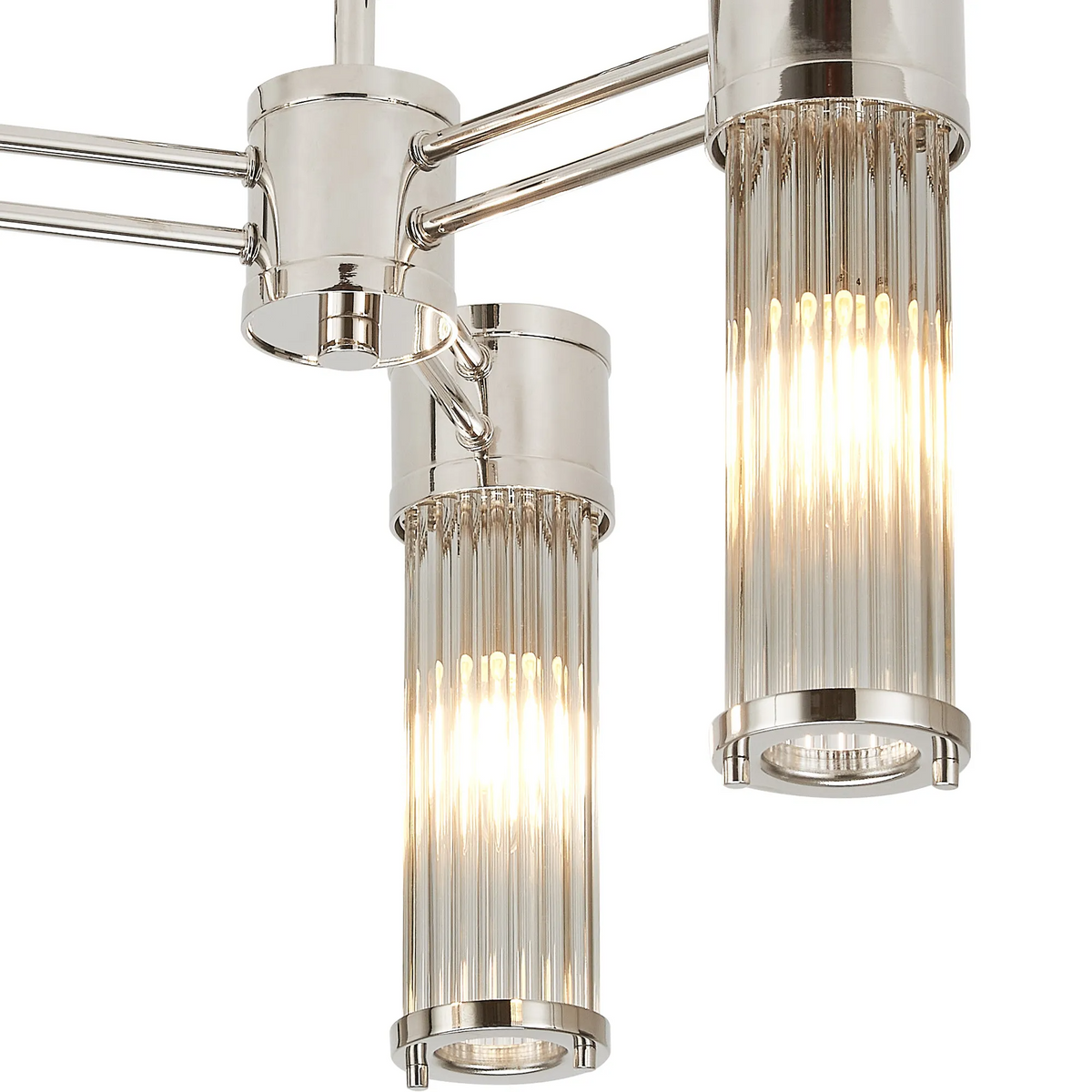 Tansley E14 IP44 Three Light Semi Flush Ceiling Light in Polished Nickel with Clear Glass Rods