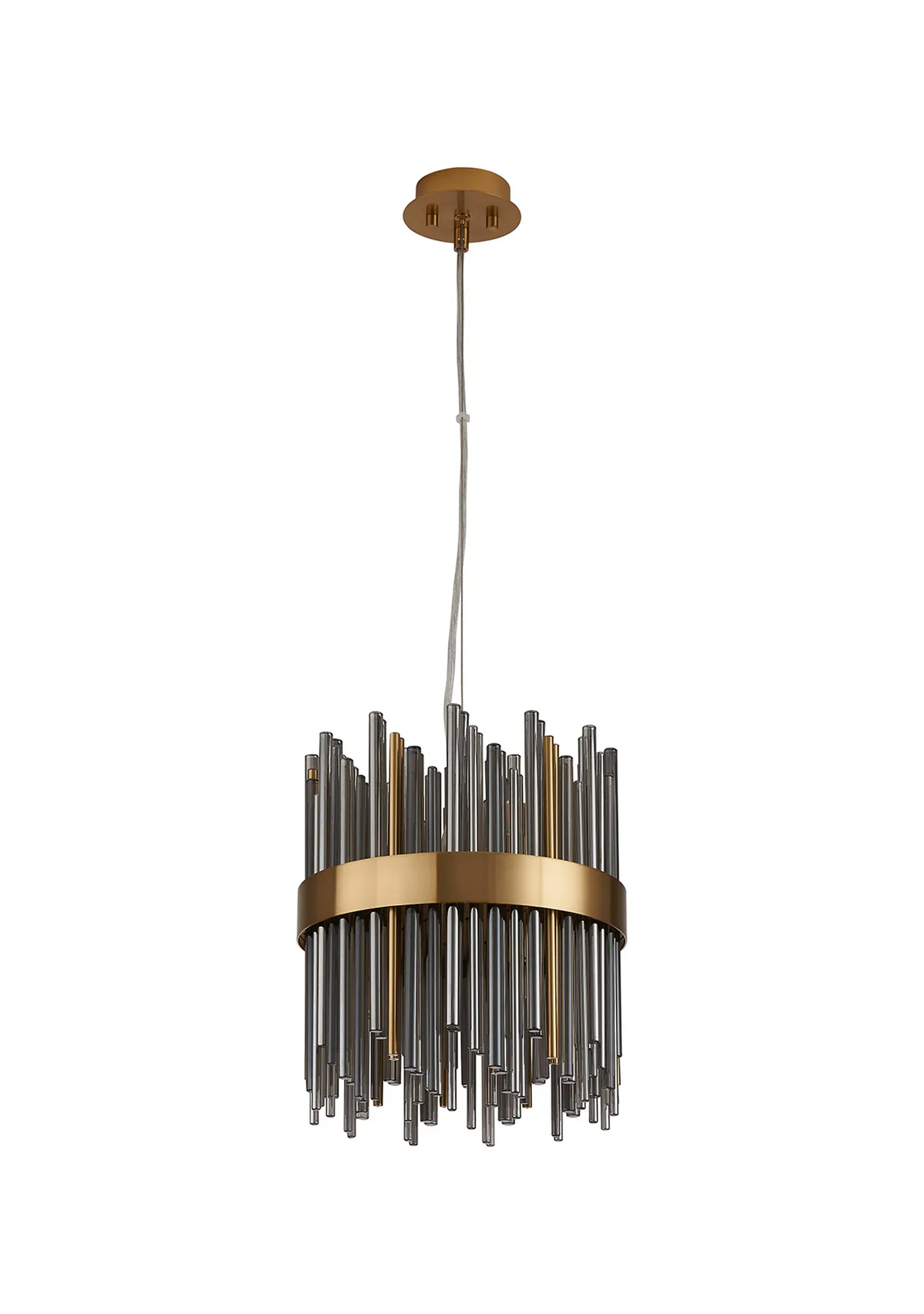 Gold and glass chandelier with a cylindrical design