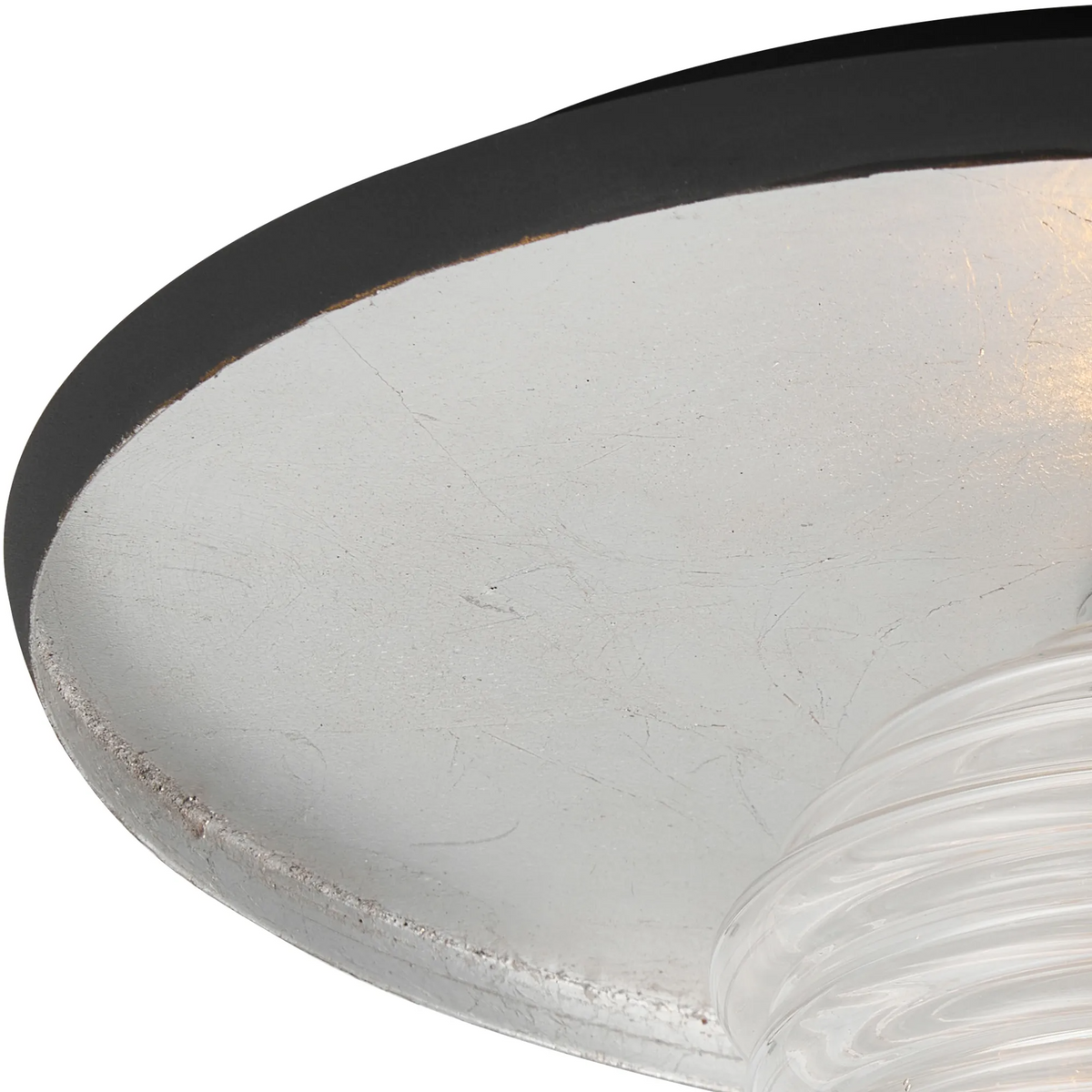 Reston Wall or Ceiling Light in Anthracite and Silver Leaf with Clear Rippled Glass Shade