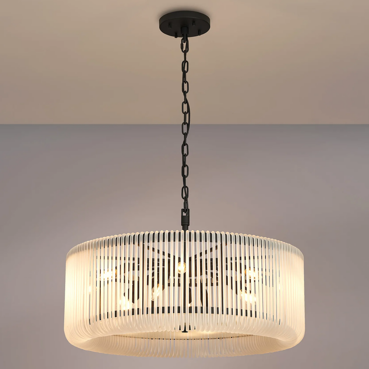 Jevington 780mm Pendant or Semi Flush in Black with Frosted Glass