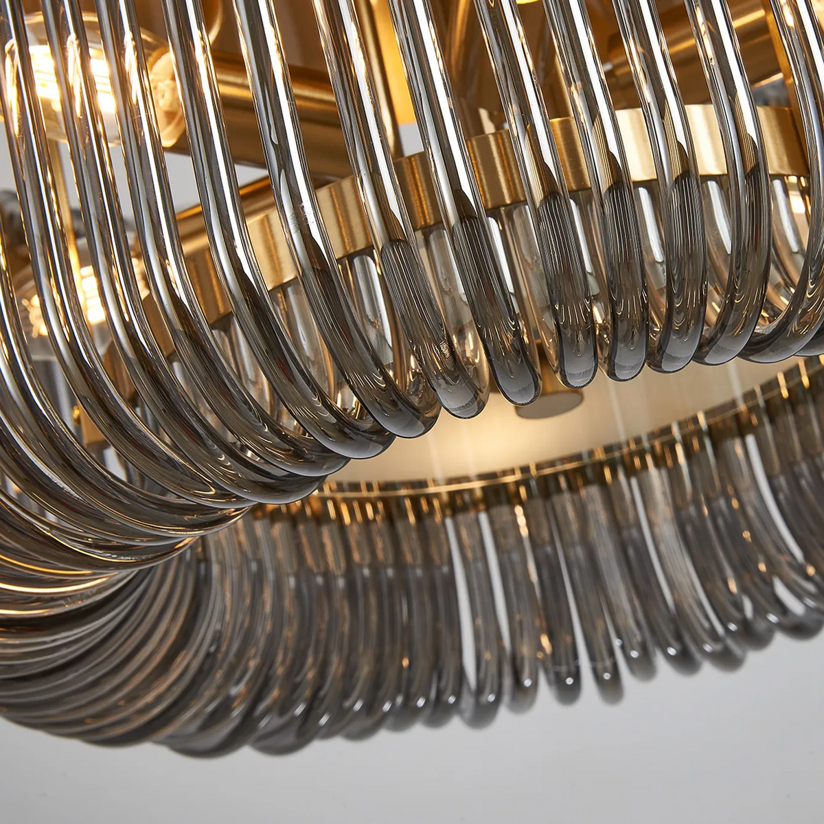 Jevington 400mm Flush Ceiling Light in Brass with Smoked Glass