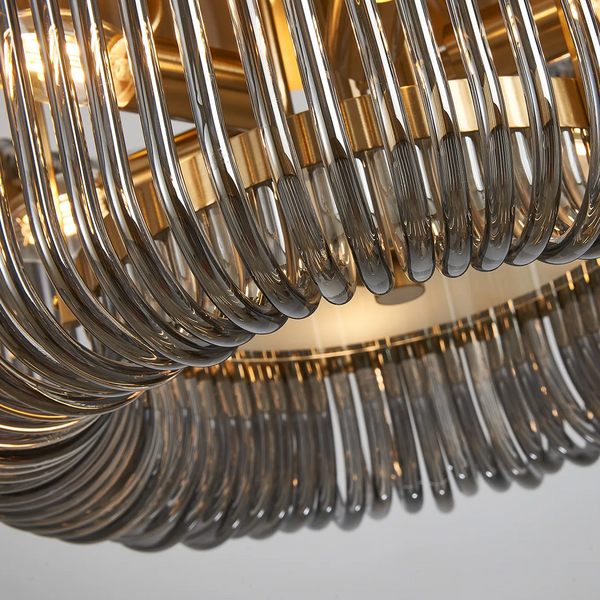 Jevington 400mm Flush Ceiling Light in Brass with Smoked Glass