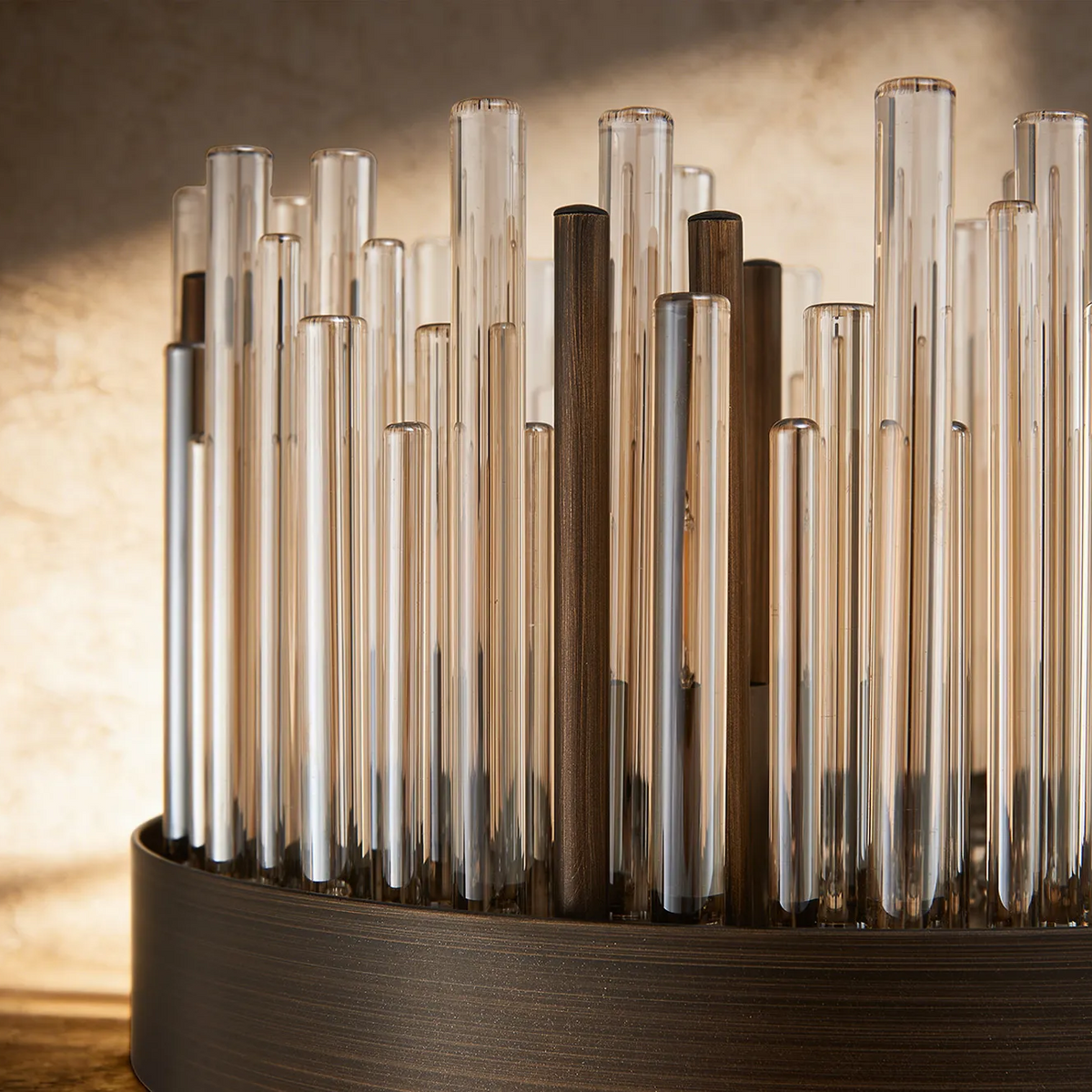 Eckington Table Lamp in Matt Bronze with Cognac Glass Rods