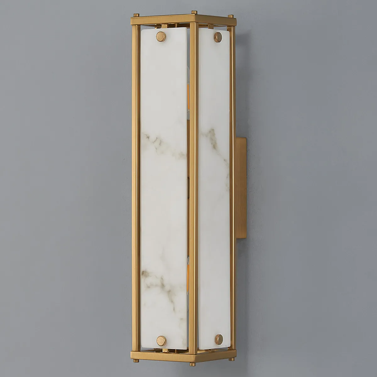 Scarva IP44 400mm Rectangular Wall Light in Brass with Grey Faux Alabaster
