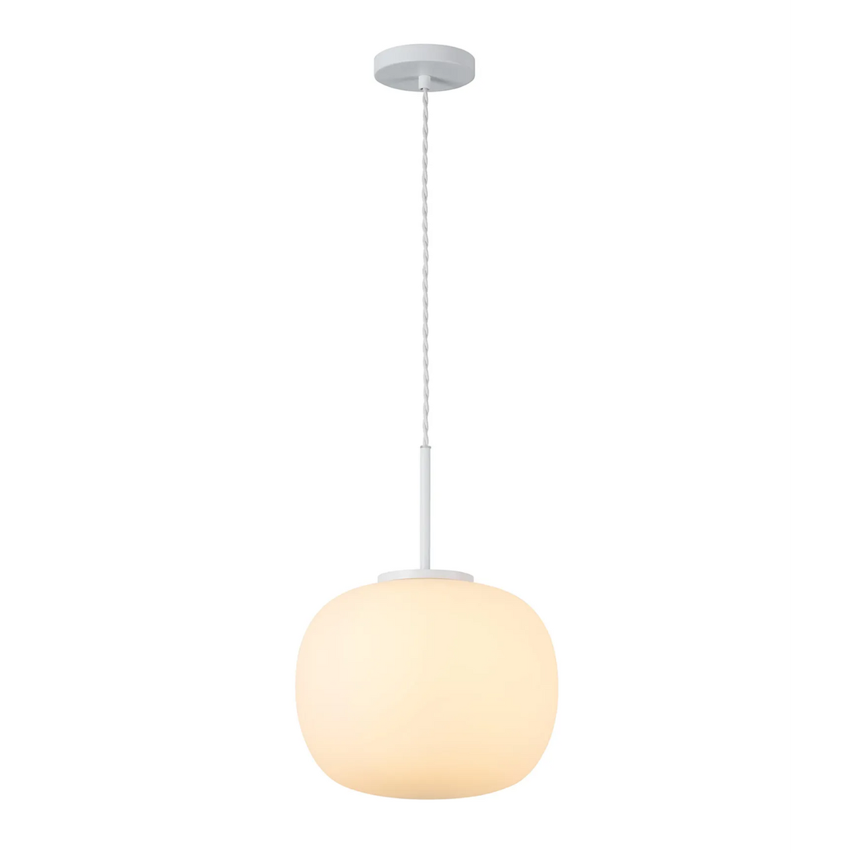 Milton Medium Oval Ball Pendant in Satin White & Frosted White Shade by Lumiere