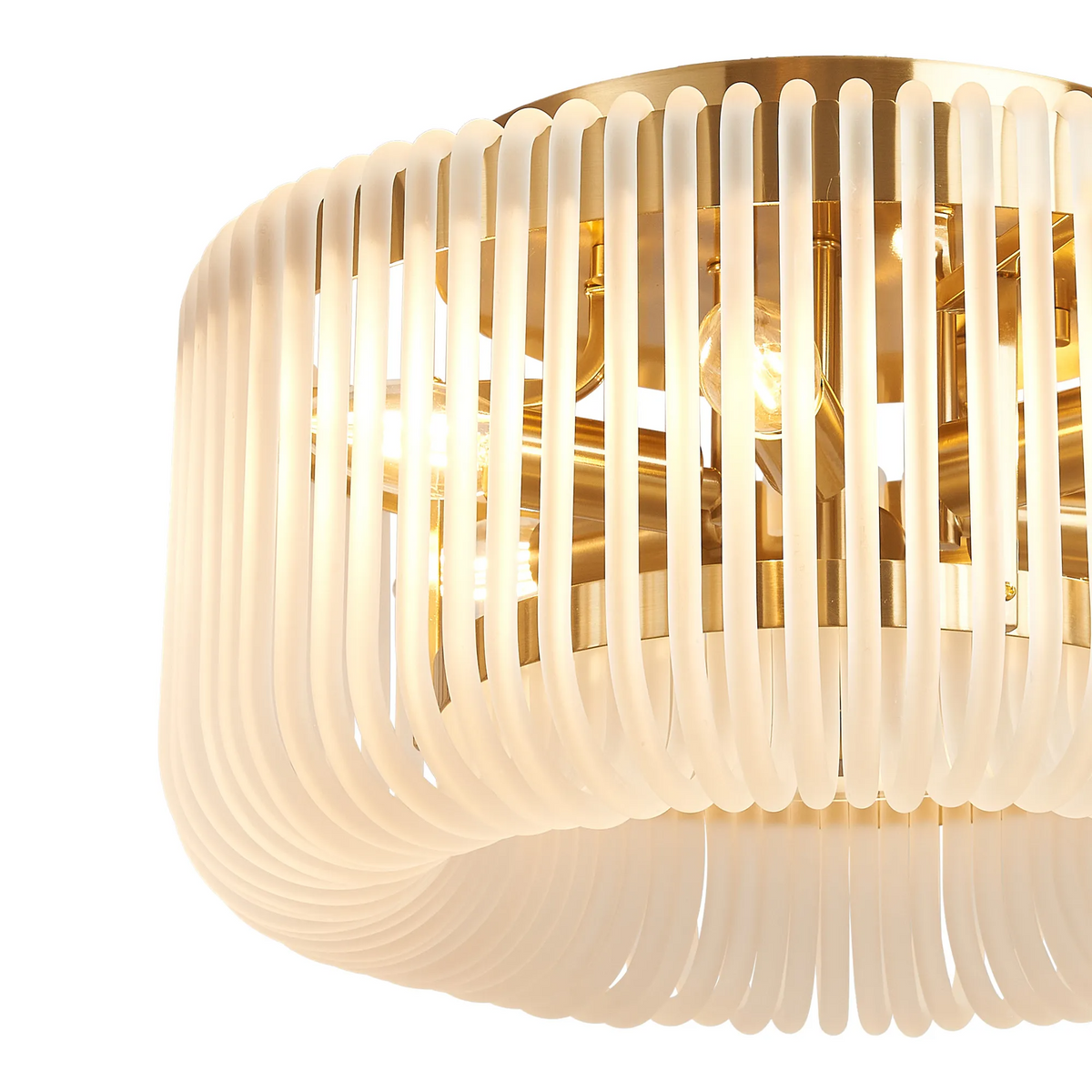 Jevington 400mm Flush Ceiling Light in Brass with Frosted Glass