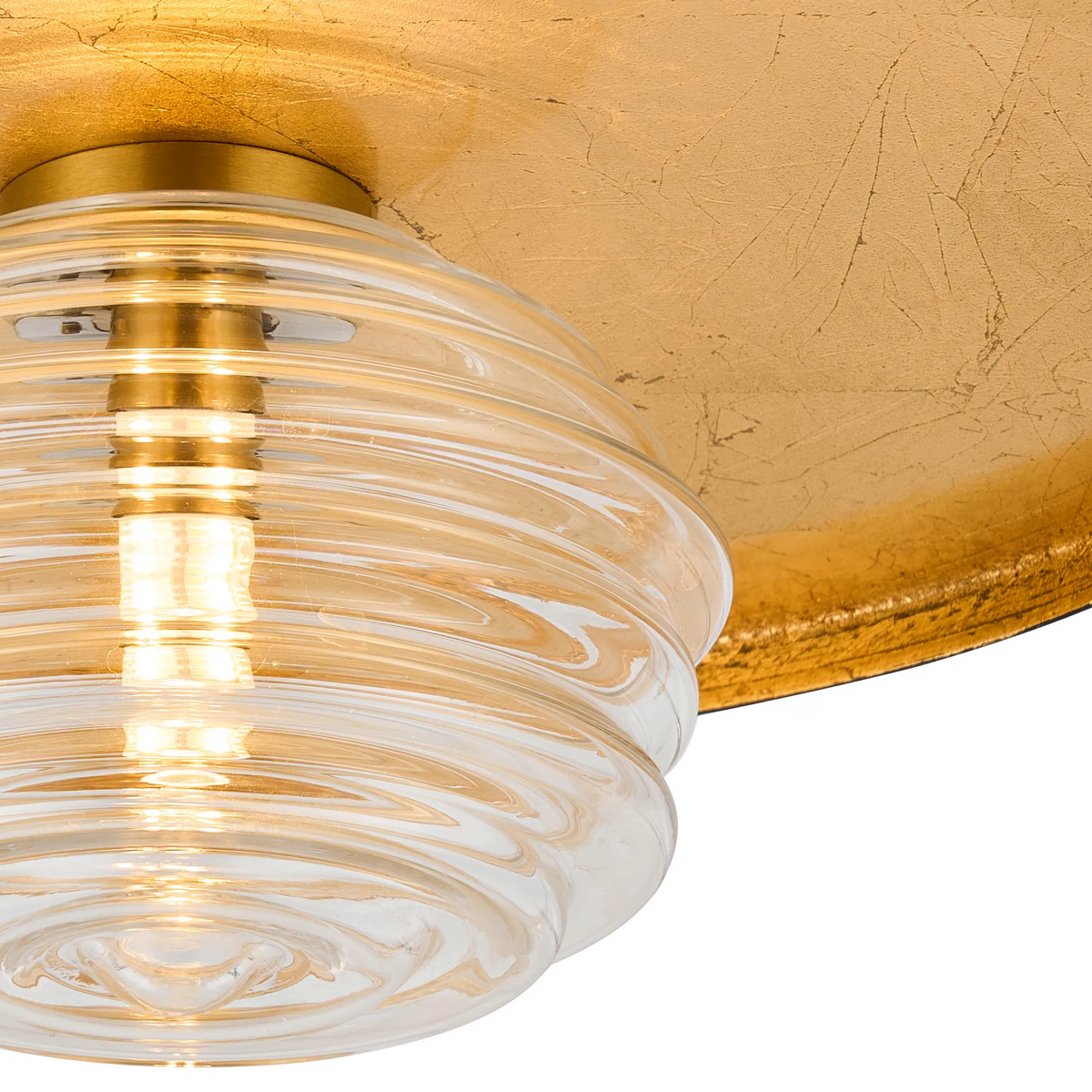 Reston Wall or Ceiling Light in Coffee and Gold Leaf with Clear Rippled Glass Shade