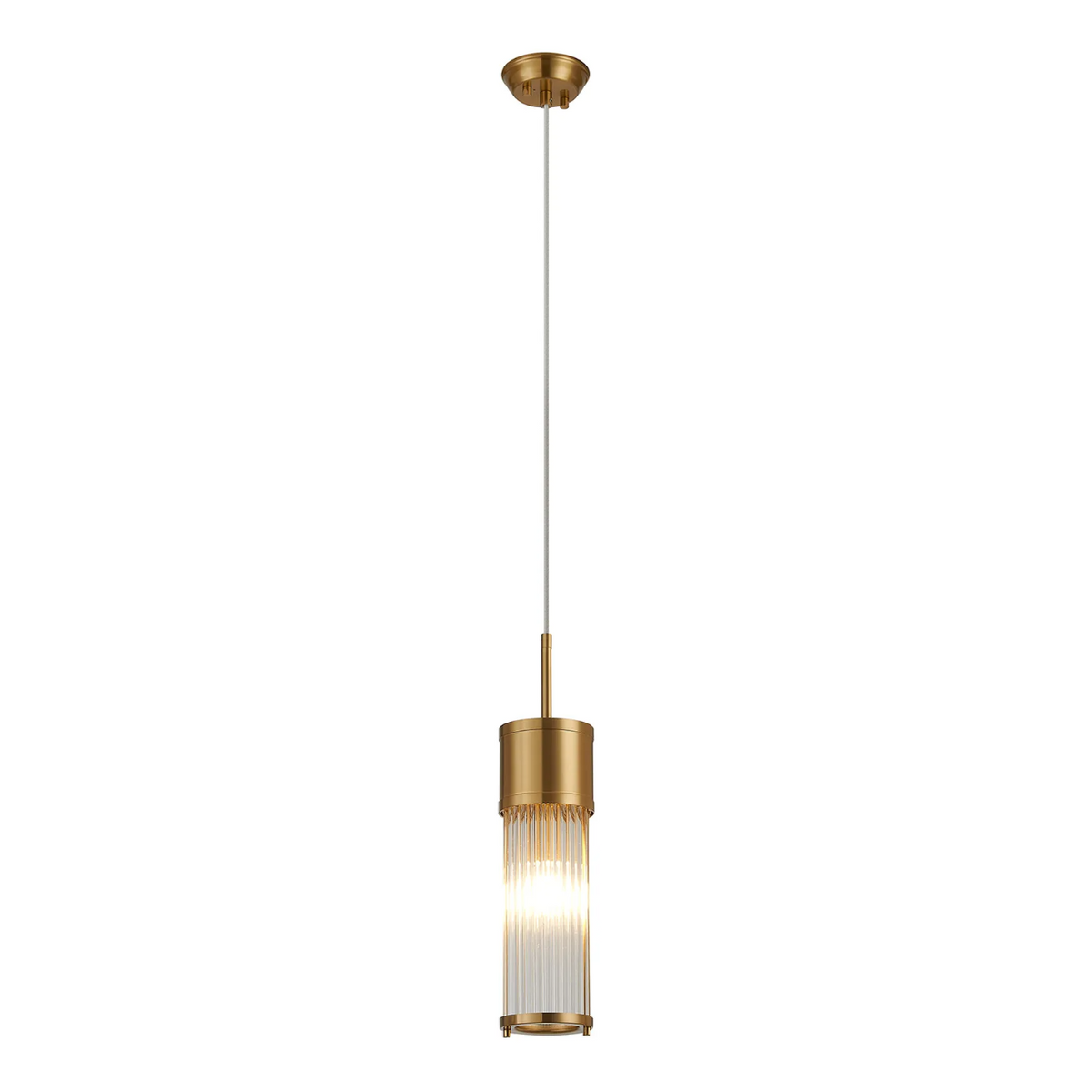 Tansley E14 IP44 Single Drop Pendant in Gold with Clear Glass Rods