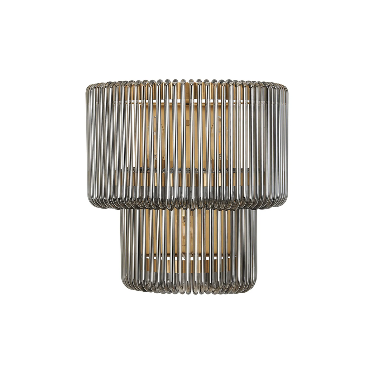 Jevington Large Two Tier Wall Light in Brass with Smoked Glass