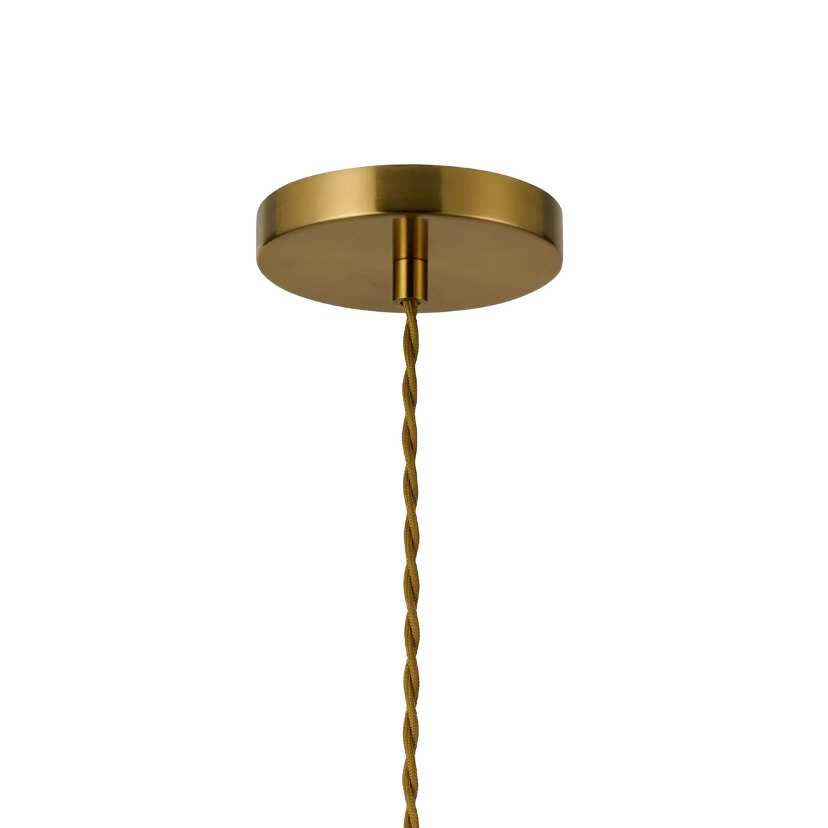 Lumiere Milton Medium Oval Ball Pendant aged brass ceiling rose with braided gold cable