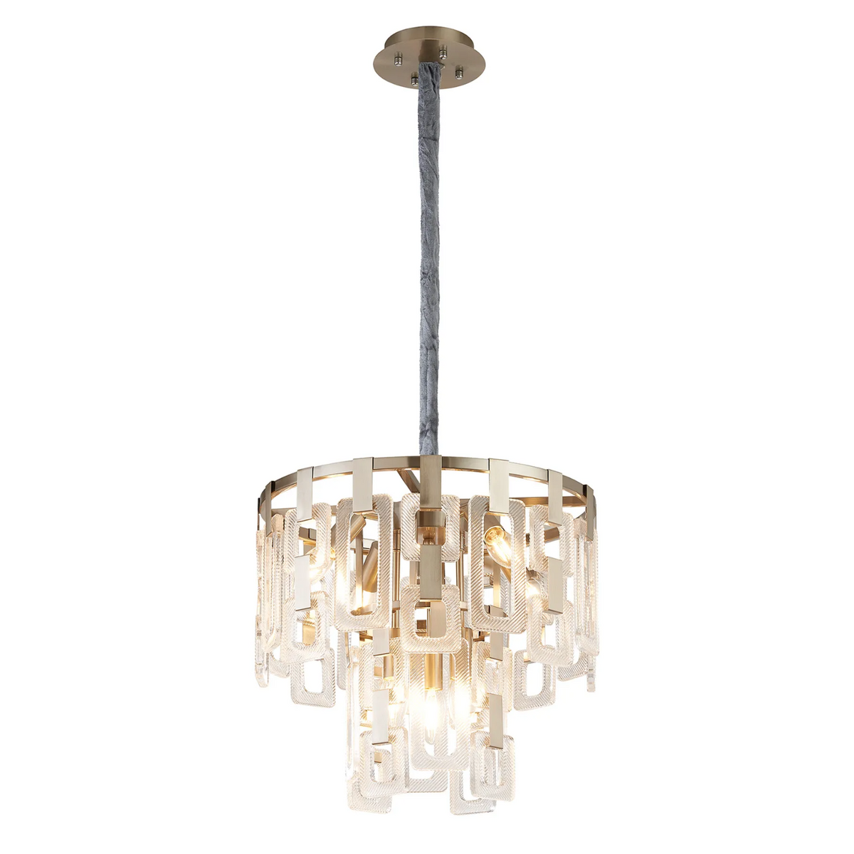 Heptonstall 410mm Two Tier Round Pendant in Satin Nickel with Clear Glass