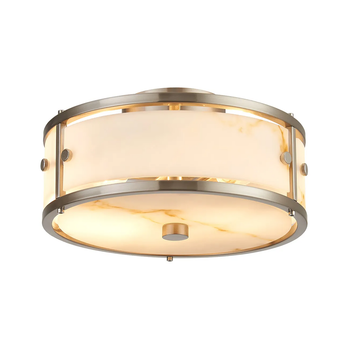 Scarva IP44 250mm Round Ceiling Light in Satin Nickel with Brown Faux Alabaster