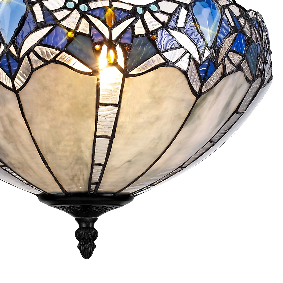 Oakley 40cm 3 Light Tiffany Semi Flush Ceiling Light in Black & Blue