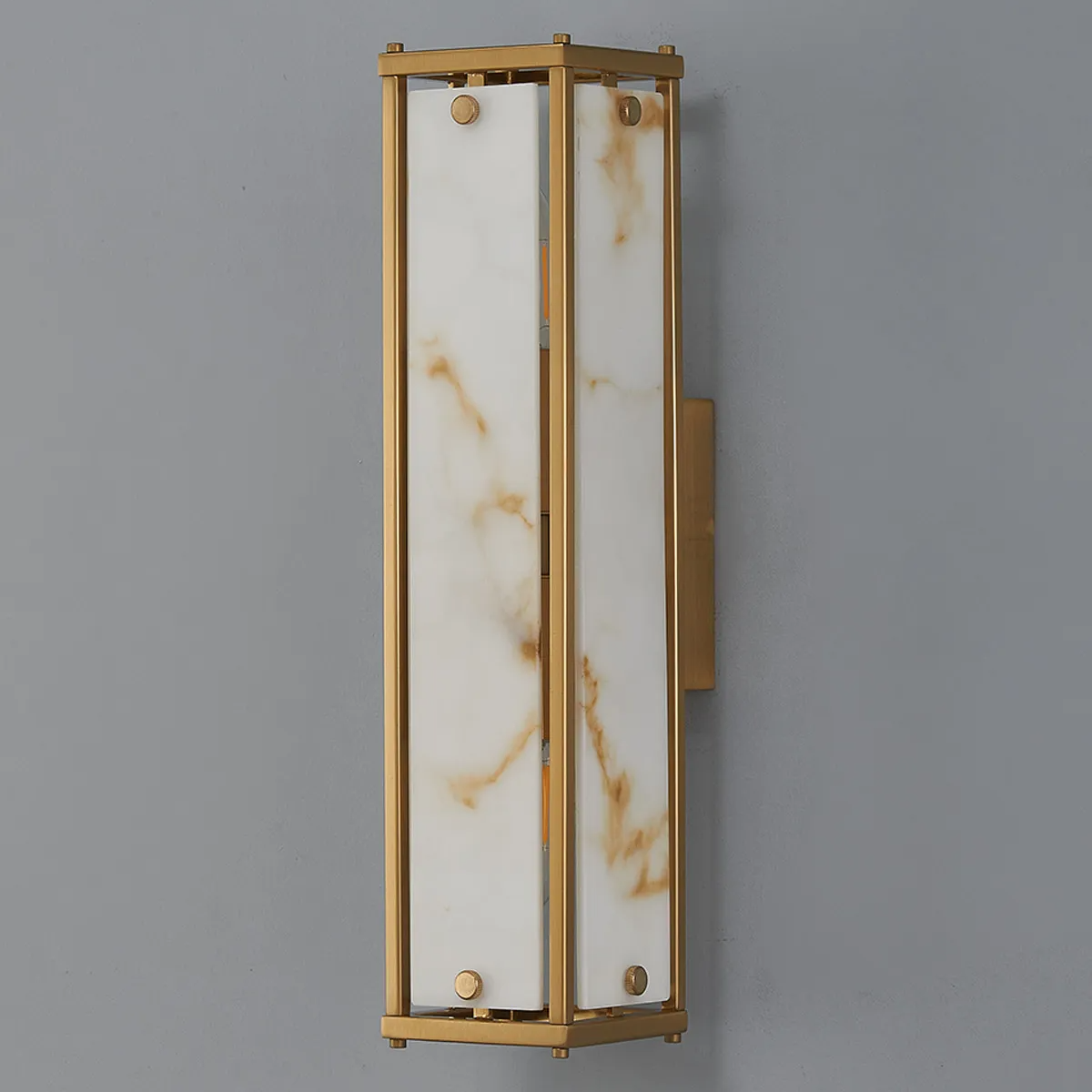 Scarva IP44 400mm Rectangular Wall Light in Brass with Brown Faux Alabaster