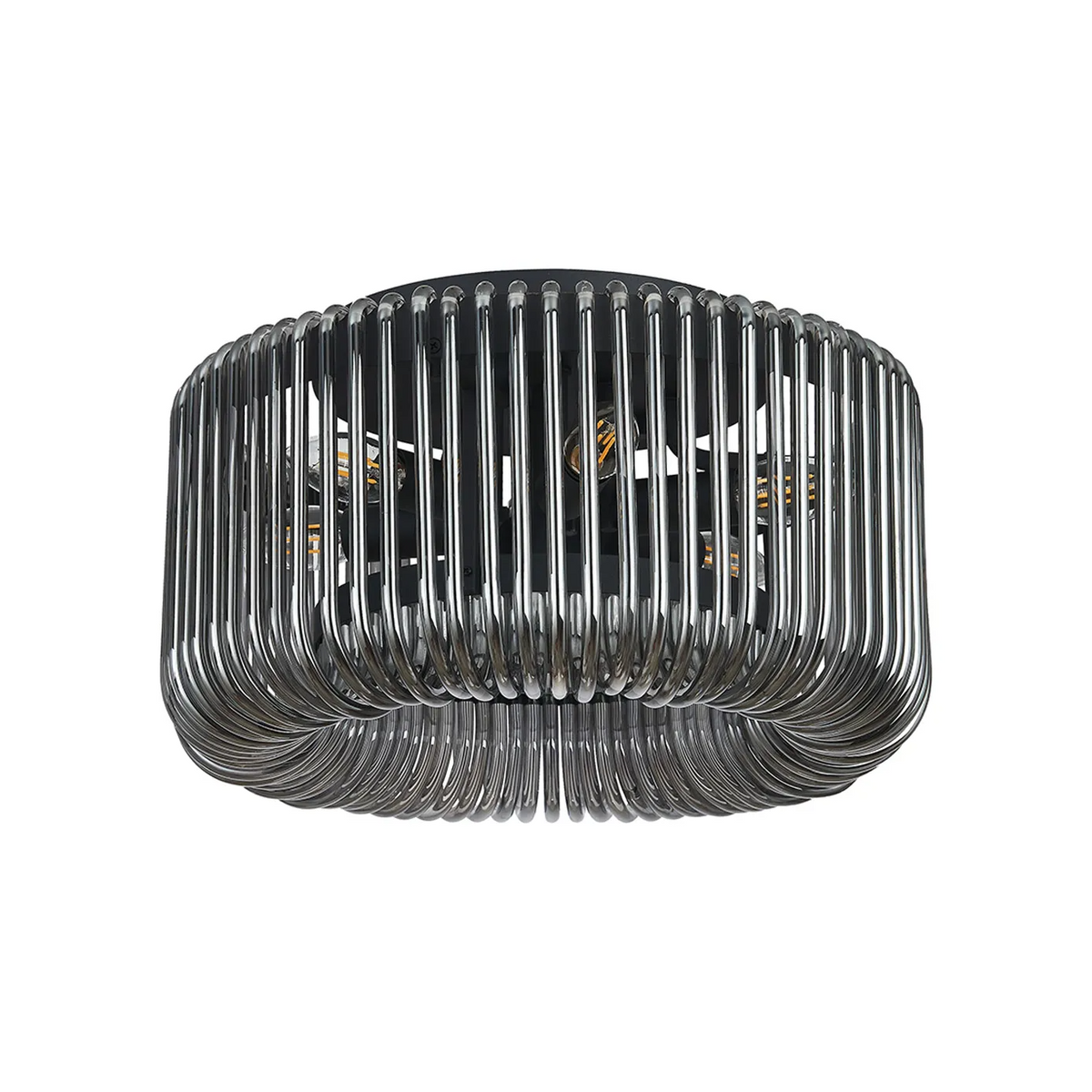 Jevington 400mm Flush Ceiling Light in Black with Smoked Glass