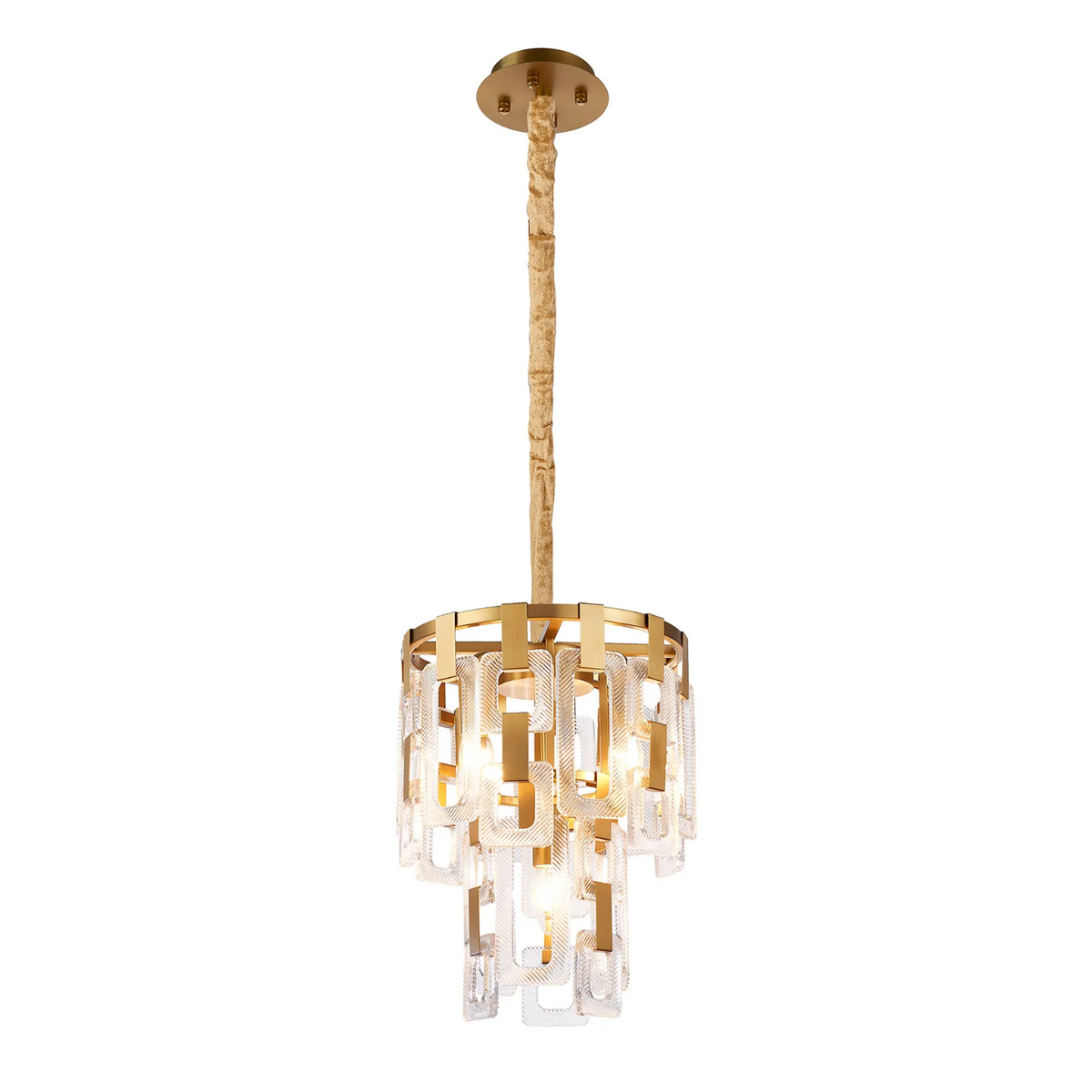 Heptonstall 300mm Two Tier Round Pendant in Matt Gold with Clear Glass