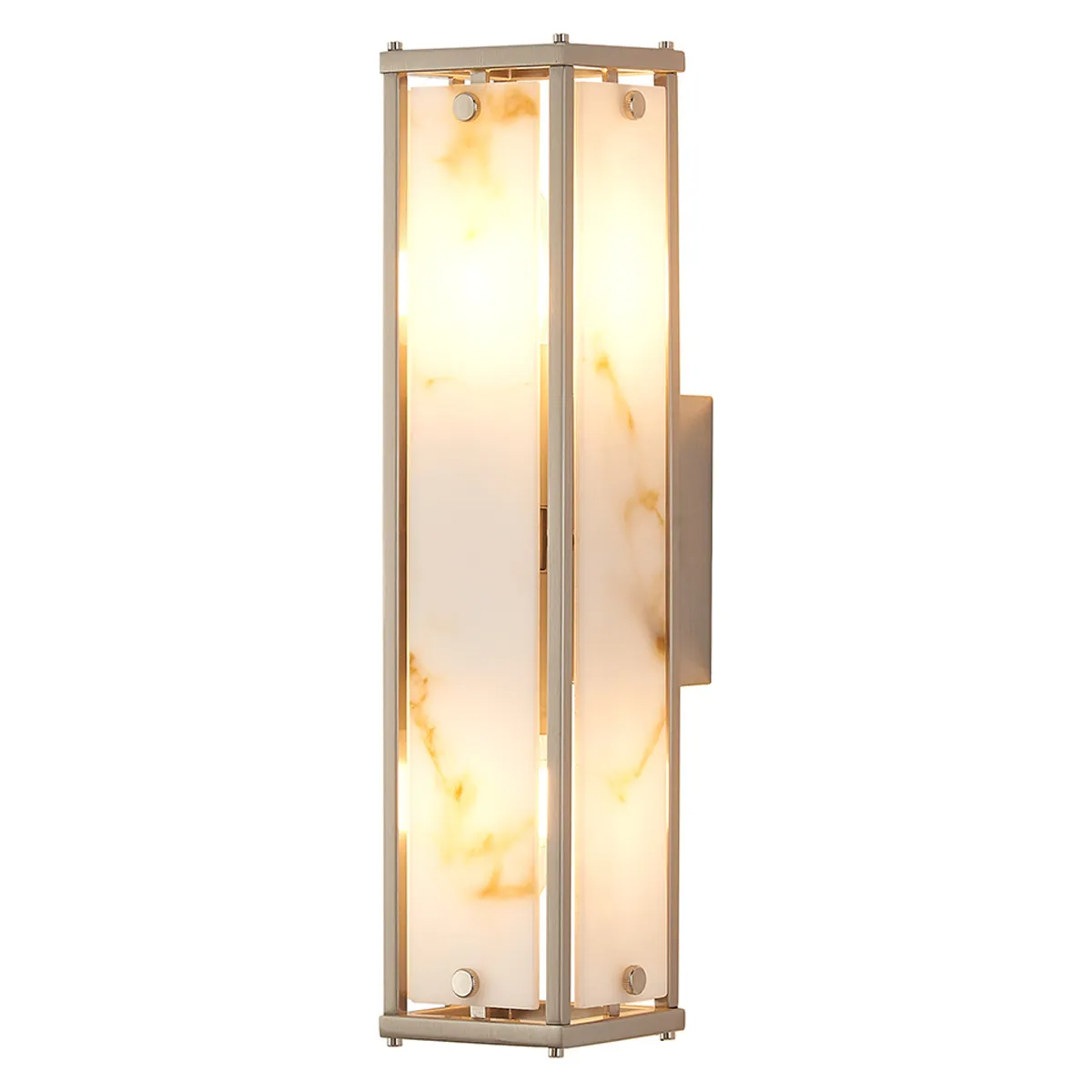 Scarva IP44 400mm Rectangular Wall Light in Satin Nickel with Brown Faux Alabaster
