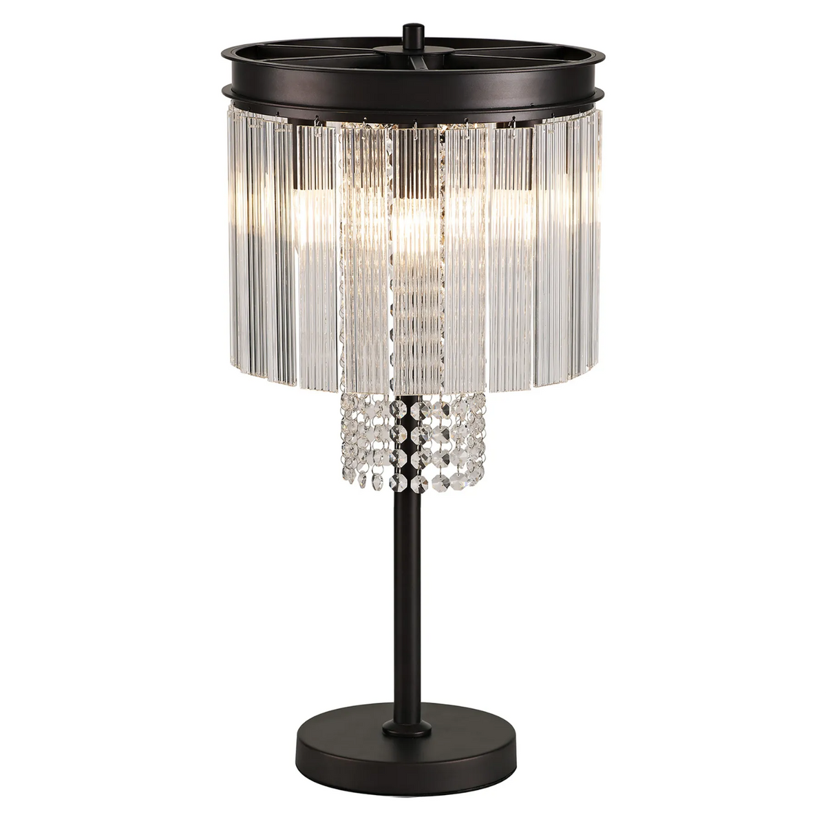 Beesands Table Lamp in Brown Oxide with Clear Fluted Glass and Crystals