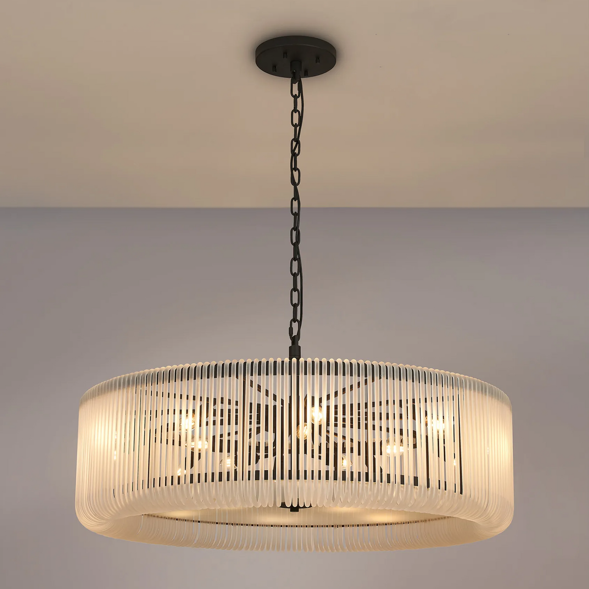 Jevington 1000mm Pendant or Semi Flush in Black with Frosted Glass