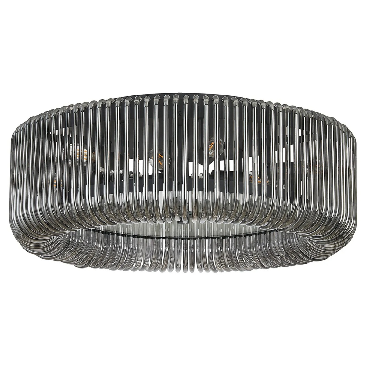 Jevington 600mm Flush Ceiling Light in Black with Smoked Glass
