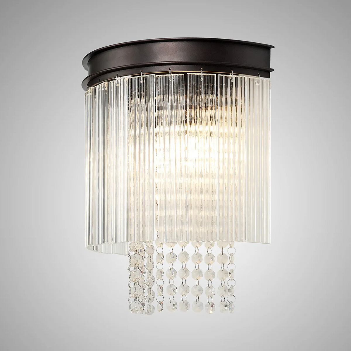 Beesands Wall Light in Brown Oxide with Clear Fluted Glass and Crystals