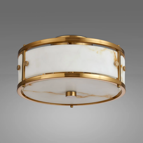 Scarva IP44 250mm Round Ceiling Light in Brass with Brown Faux Alabaster