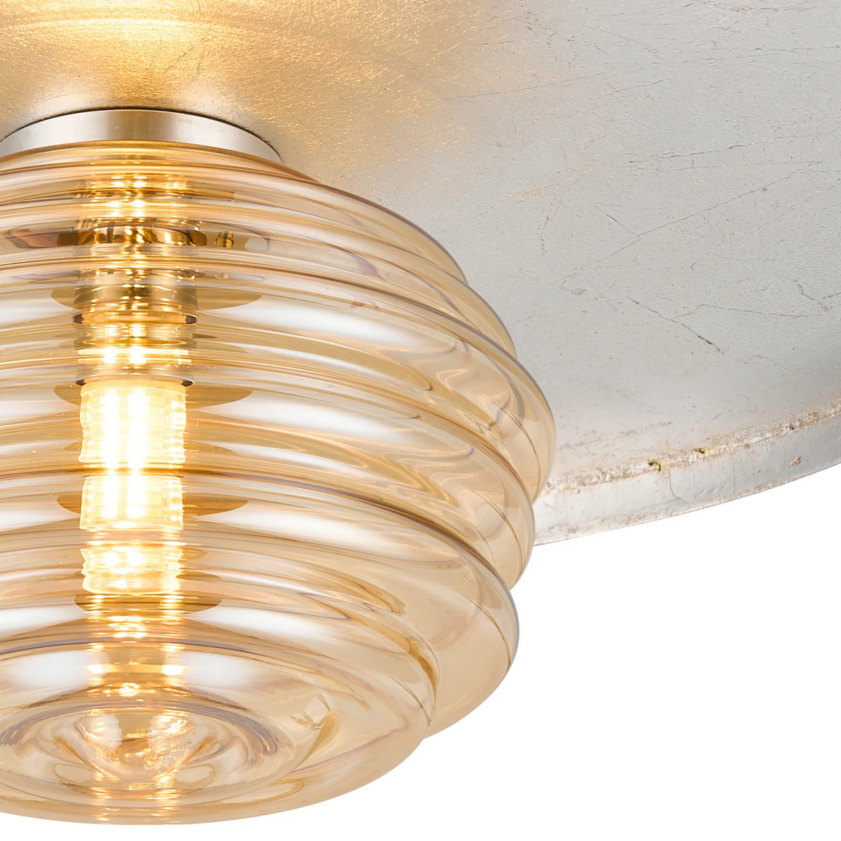 Reston Wall or Ceiling Light in Anthracite and Silver Leaf with Amber Rippled Glass Shade