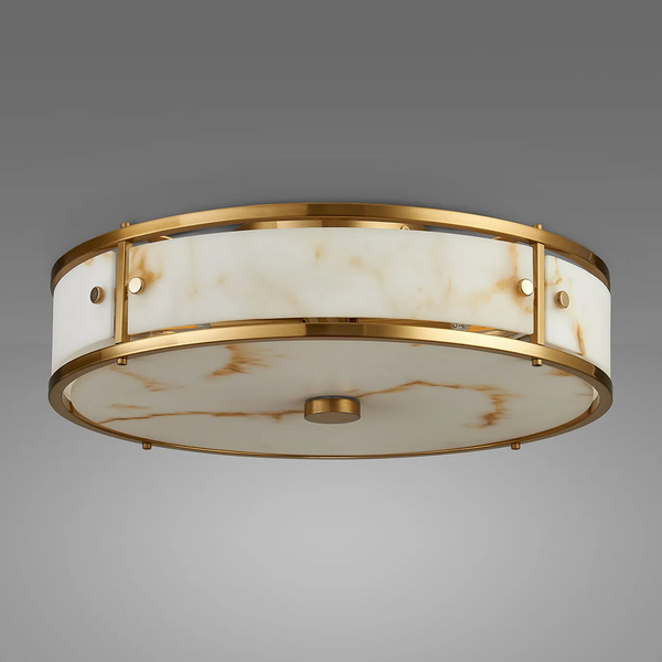 Scarva IP44 400mm Round Ceiling Light in Brass with Brown Faux Alabaster