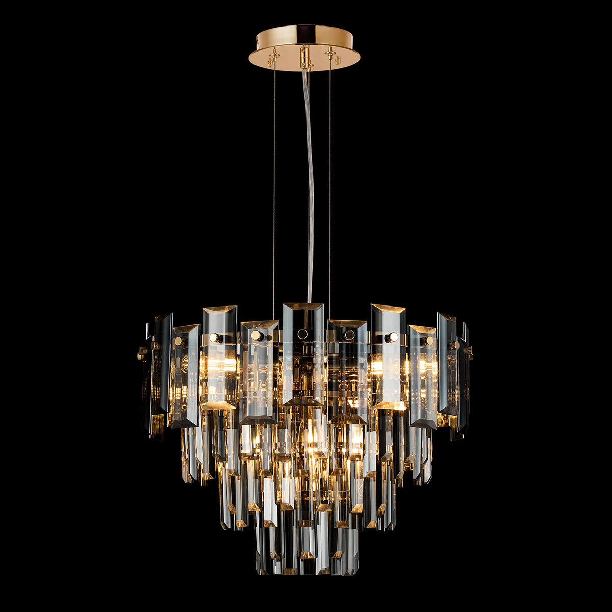 Velator 410mm Pendant in French Gold with Smoked Crystal Glass