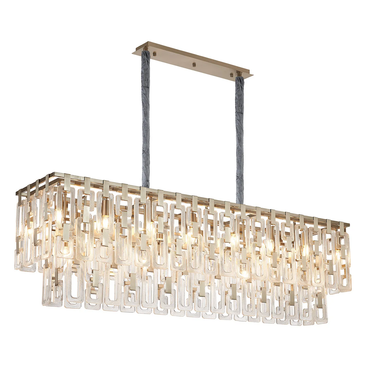 Heptonstall 1500mm Two Tier Linear Pendant in Satin Nickel with Clear Glass