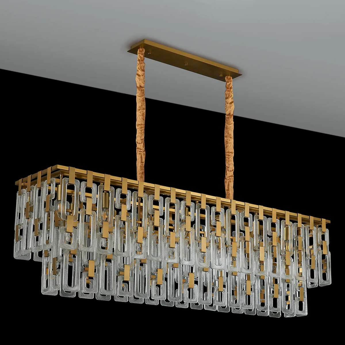 Heptonstall 1500mm Two Tier Linear Pendant in Matt Gold with Clear Glass
