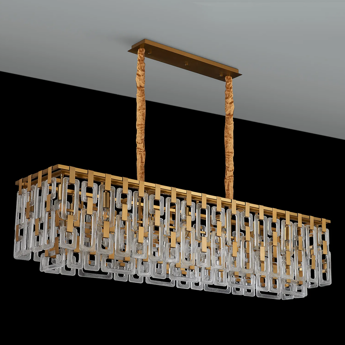 Heptonstall 1500mm Two Tier Linear Pendant in Matt Gold with Clear Glass