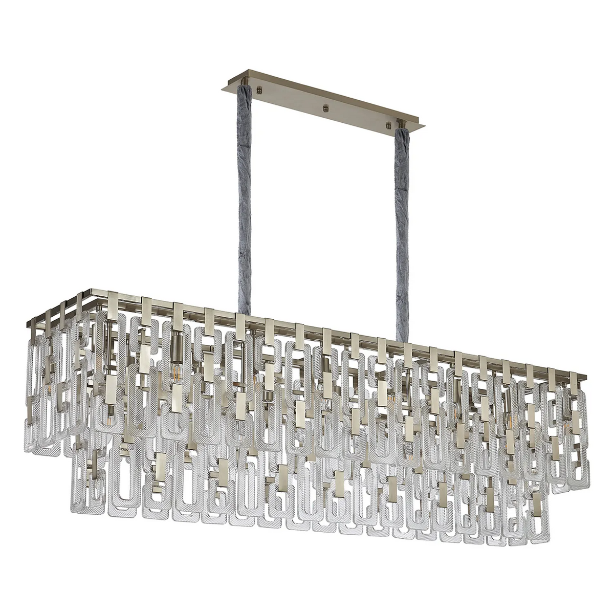 Heptonstall 1500mm Two Tier Linear Pendant in Satin Nickel with Clear Glass